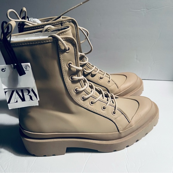 Zara Tan Ankle Combat Boots Platform Size 8 - Picture 9 of 13